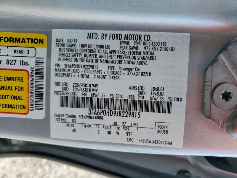 2018 FORD FUSION SE 12