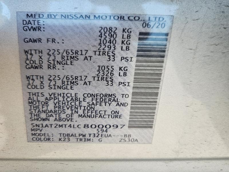 2020 NISSAN ROGUE S 14