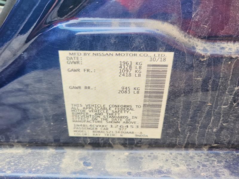 2019 NISSAN ALTIMA SR SR 12