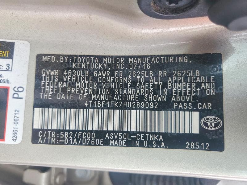 2017 TOYOTA CAMRY LE 12