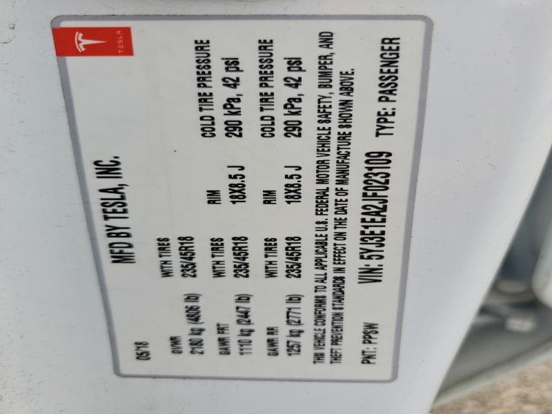 2018 TESLA MODEL 3 12