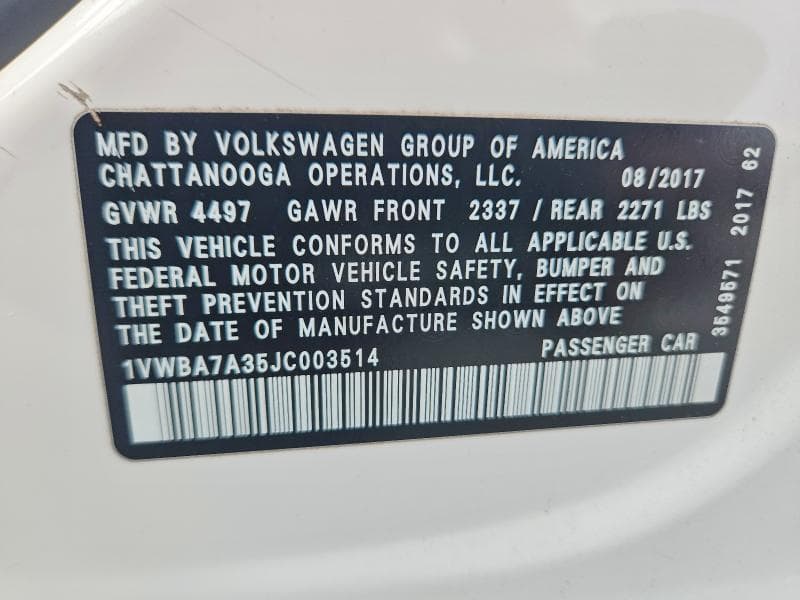 2018 VOLKSWAGEN PASSAT SE 12