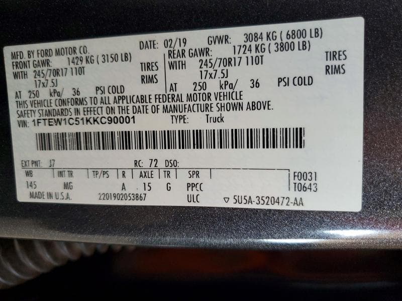 2019 FORD F150 SUPERCREW 12