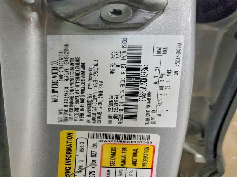 2019 FORD FUSION SEL 12