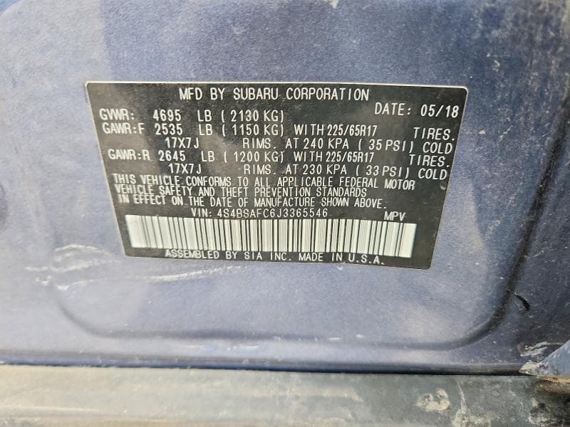 2018 SUBARU OUTBACK 2.5I PREMIUM 13