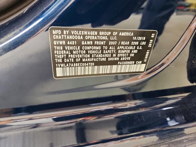 2019 VOLKSWAGEN PASSAT WOLFSBURG 12