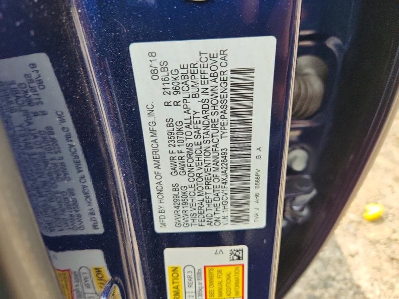 2018 HONDA ACCORD EX 12