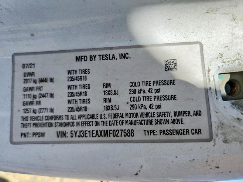 2021 TESLA MODEL 3 12