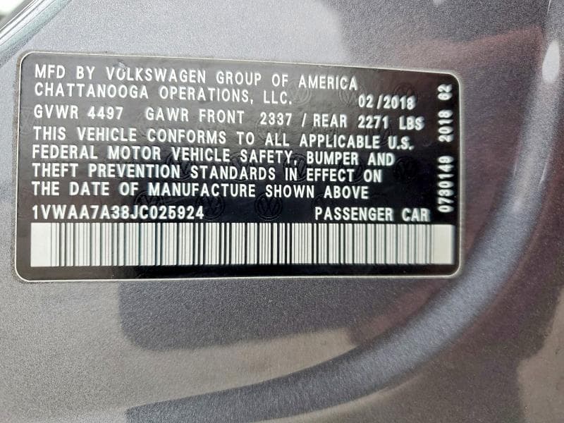 2018 VOLKSWAGEN PASSAT S 12