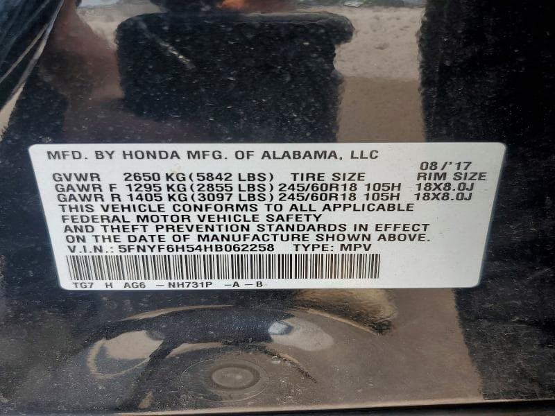 2017 HONDA PILOT EXL 13