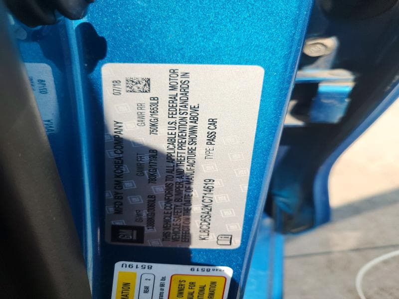 2019 CHEVROLET SPARK 1LT 12