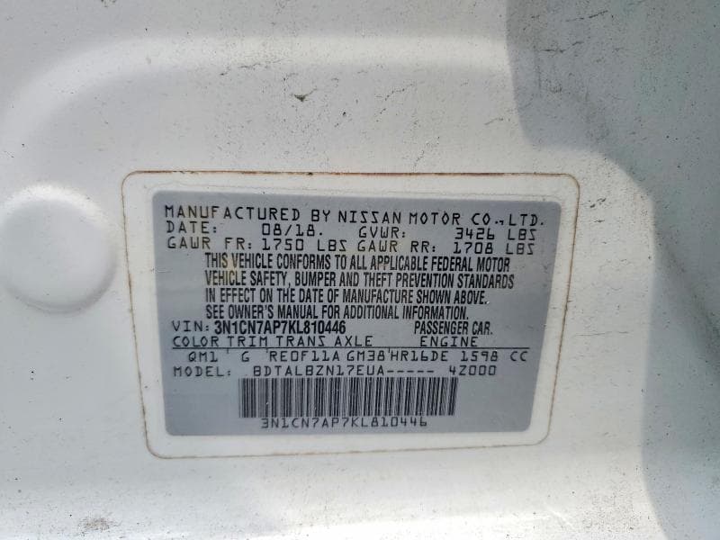 2019 NISSAN VERSA SV 13
