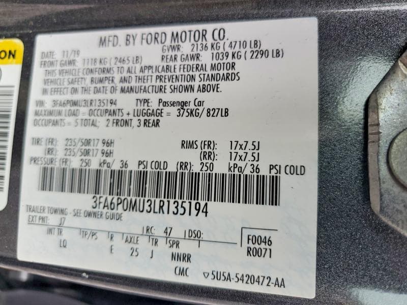 2020 FORD FUSION SEL 12