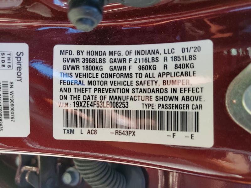 2020 HONDA INSIGHT EX 12