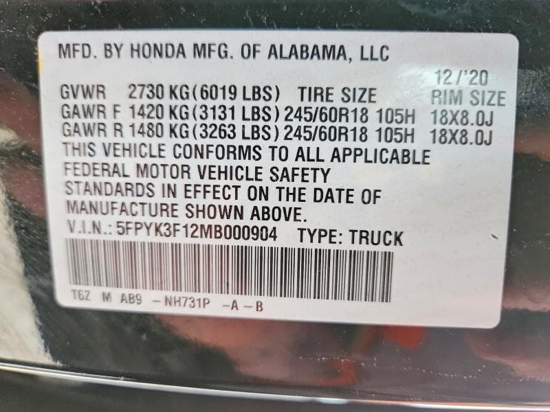 2021 HONDA RIDGELINE SPORT 12