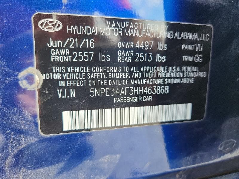 2017 HYUNDAI SONATA LIMITED 13