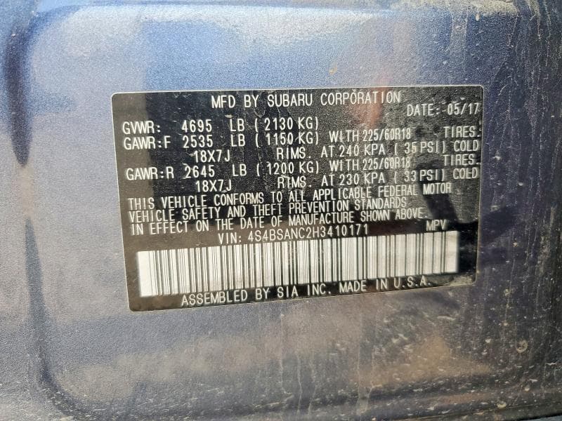 2017 SUBARU OUTBACK 2.5I LIMITED 12
