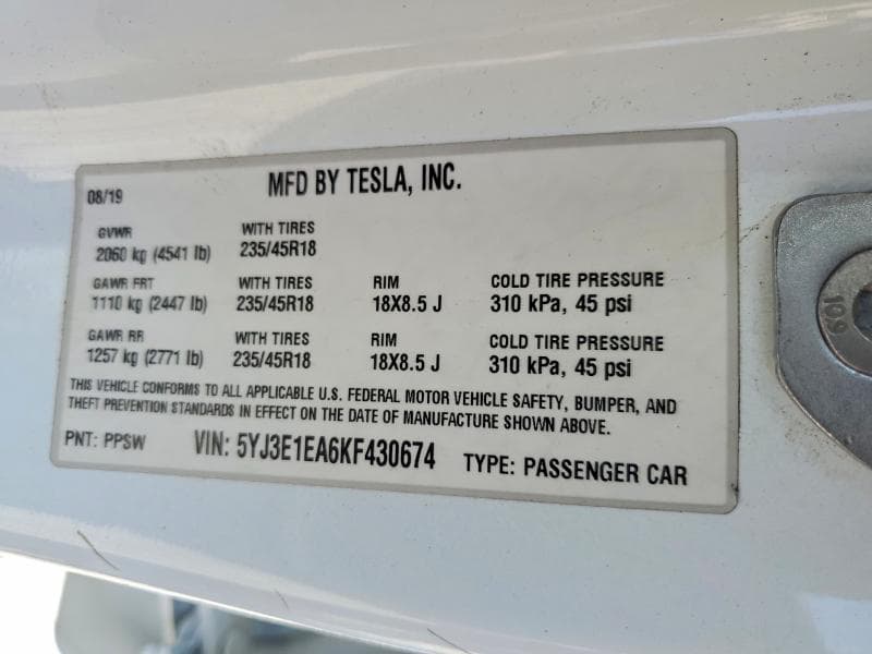 2019 TESLA MODEL 3 12