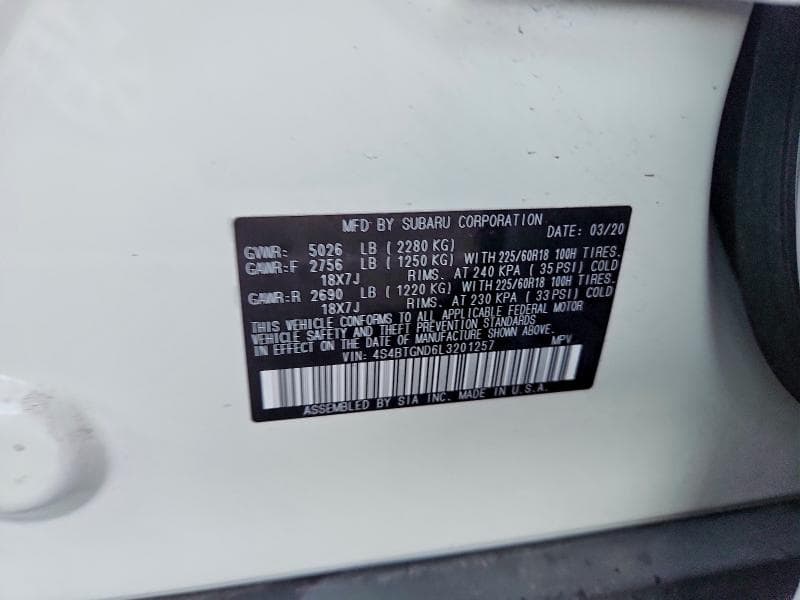 2020 SUBARU OUTBACK LIMITED XT 13