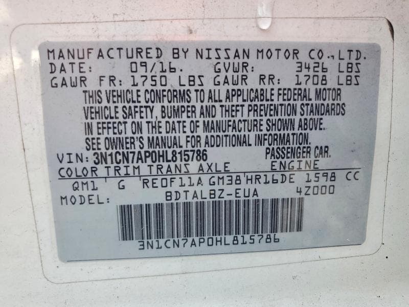 2017 NISSAN VERSA 1.6 SV 12