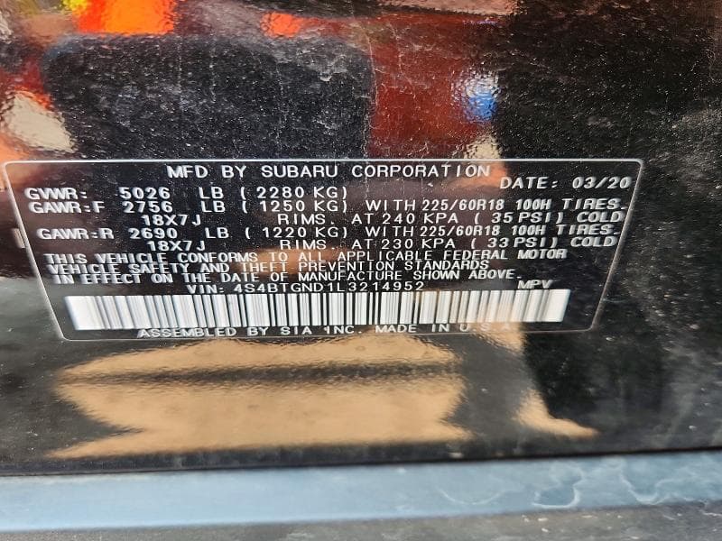 2020 SUBARU OUTBACK LIMITED XT 13