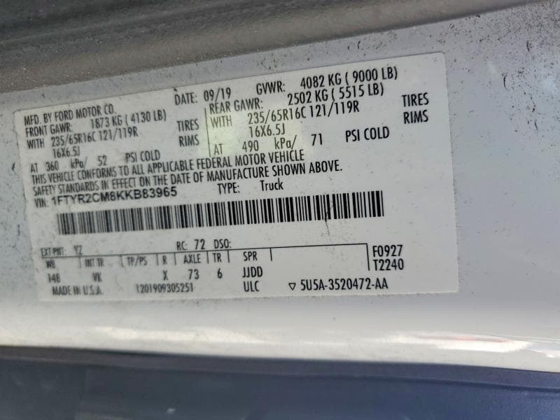 2019 FORD TRANSIT T- - DELIVERY VAN T-250 14