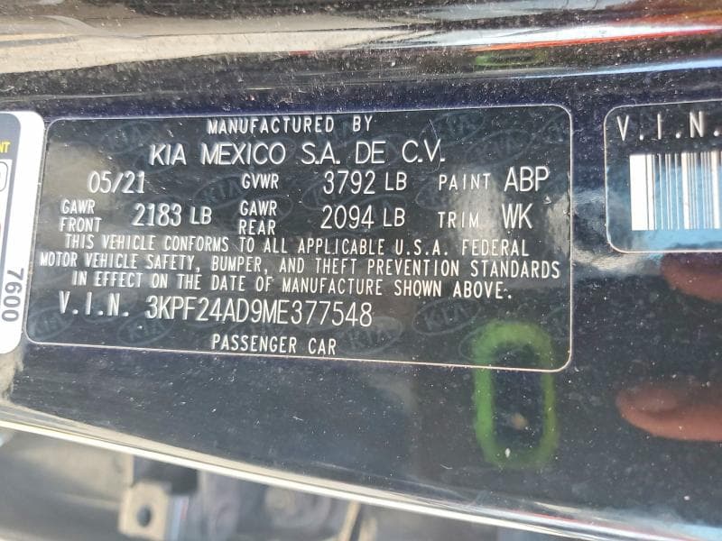 2021 KIA FORTE FE 12