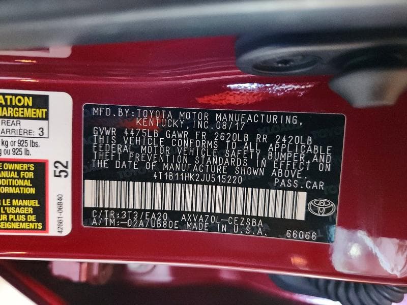 2018 TOYOTA CAMRY SE 13