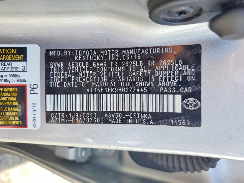2017 TOYOTA CAMRY LE 12