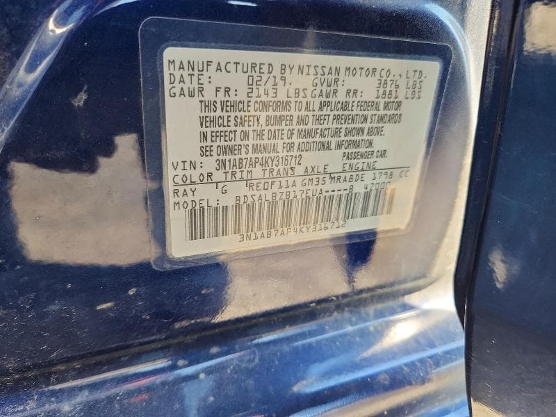 2019 NISSAN SENTRA S 13