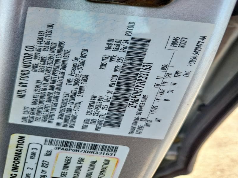 2017 FORD FUSION SE 4D SEDAN 12