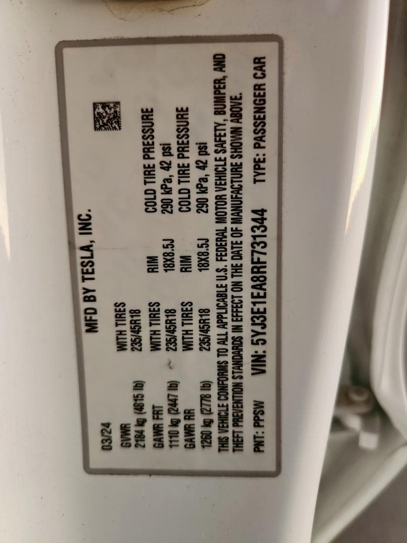 2024 TESLA MODEL 3 25