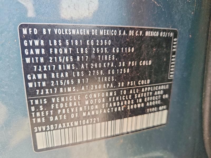 2019 VOLKSWAGEN TIGUAN SE 12