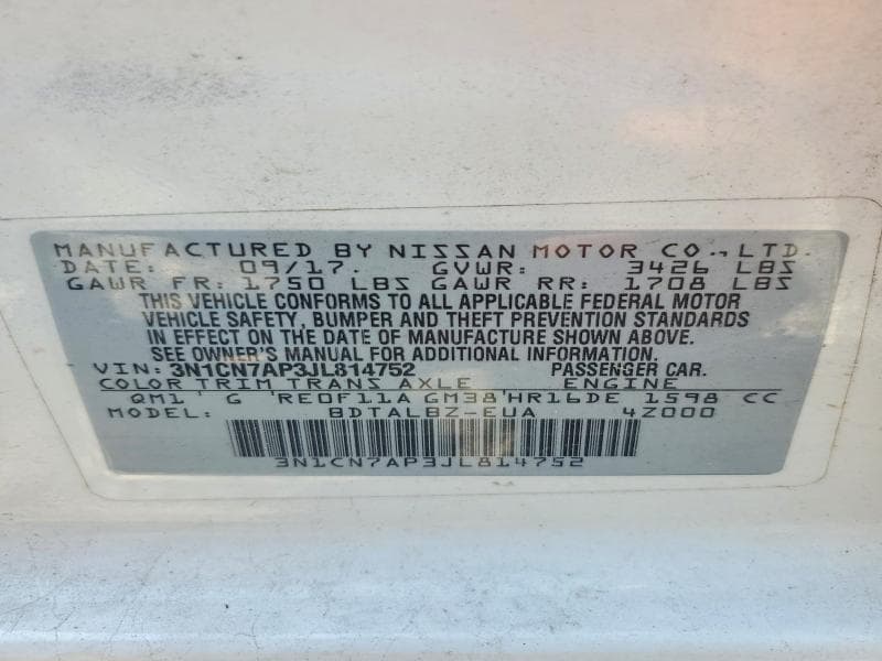 2018 NISSAN VERSA SV 12