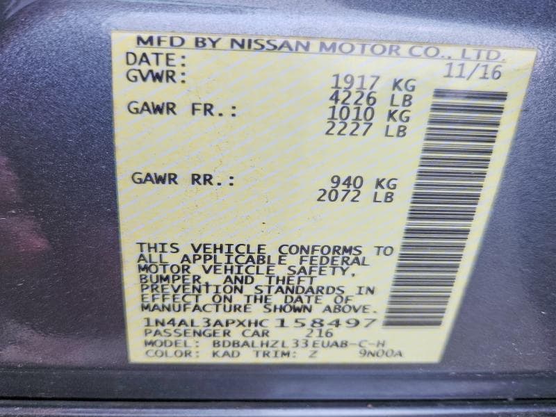 2017 NISSAN ALTIMA 2.5 SR 12