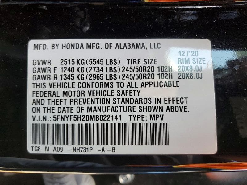 2021 HONDA PILOT SE 13