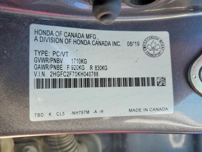2019 HONDA CIVIC EX 12