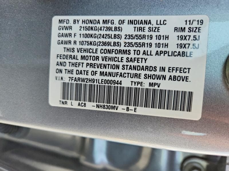 2020 HONDA CR-V TOURING 12