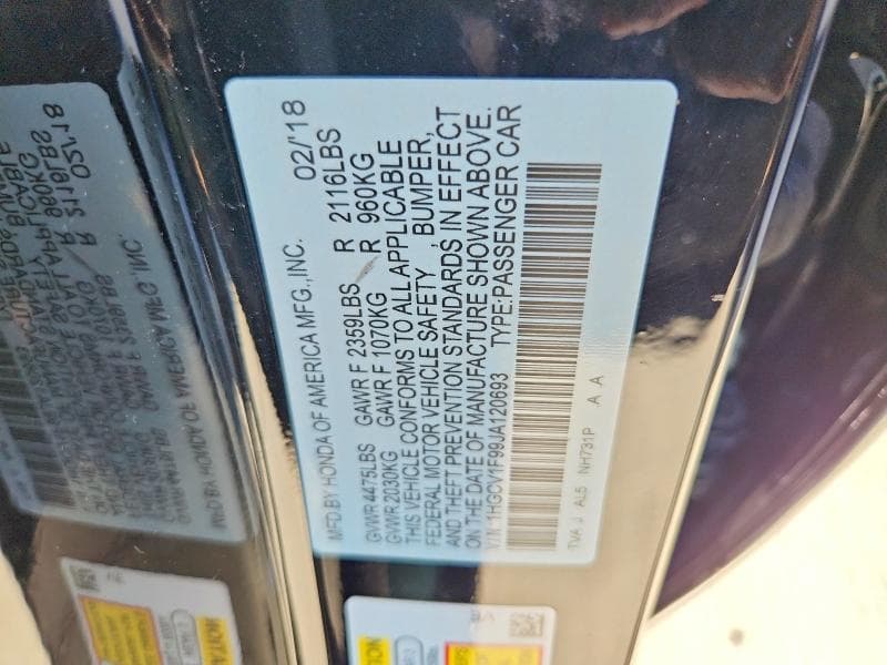 2018 HONDA ACCORD TOURING 12