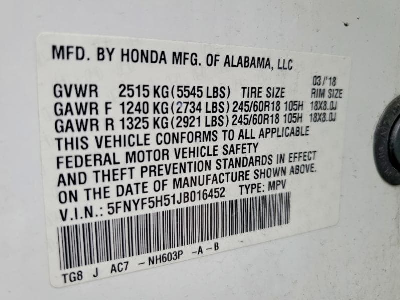 2018 HONDA PILOT EXL 13