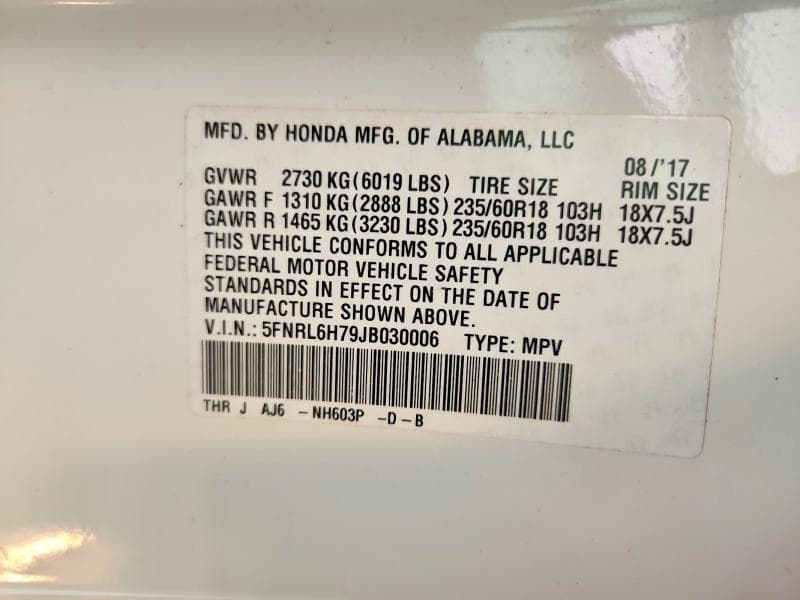 2018 HONDA ODYSSEY EXL 14
