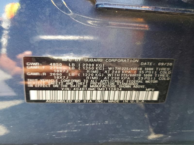 2021 SUBARU OUTBACK LIMITED 13