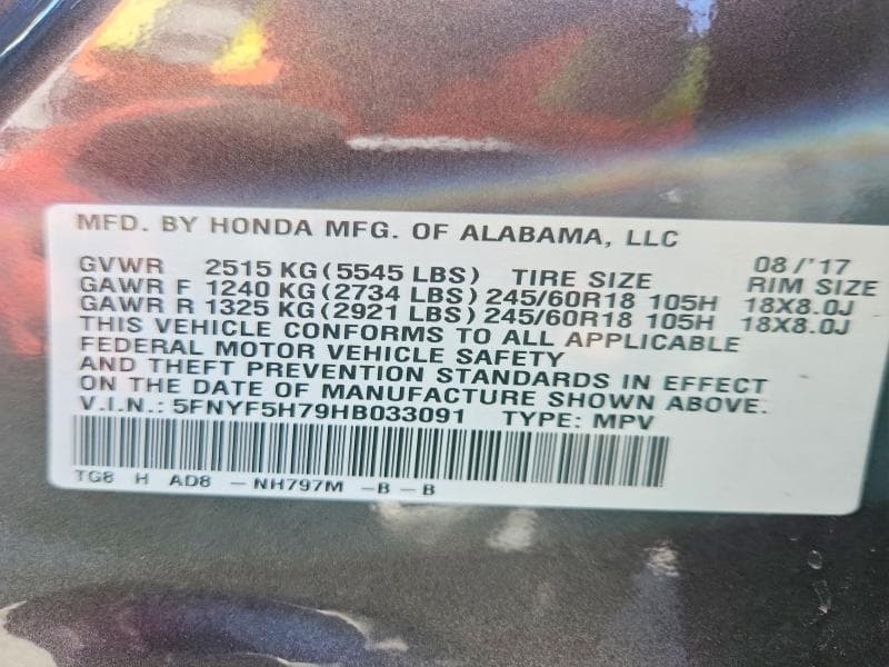 2017 HONDA PILOT EXLN 13