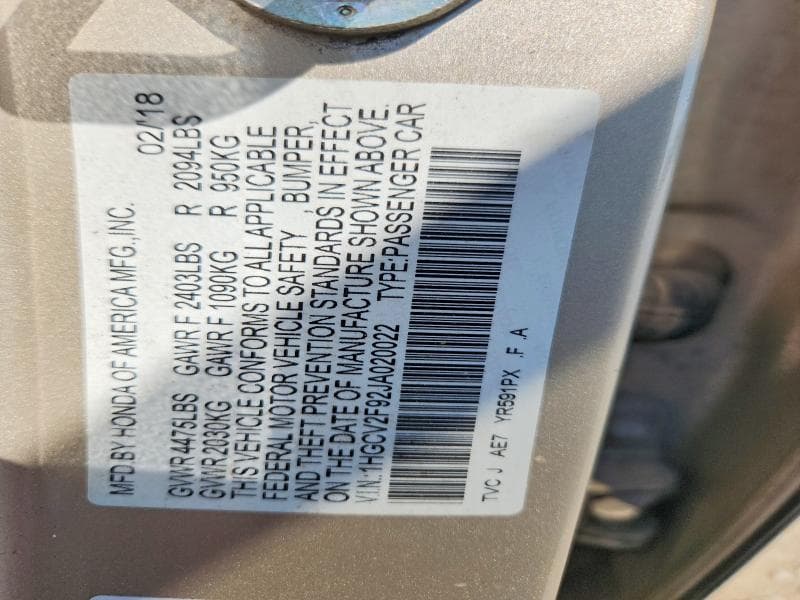 2018 HONDA ACCORD TOURING 12