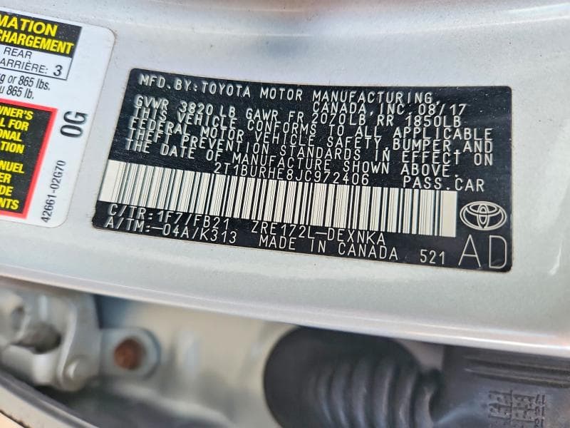 2018 TOYOTA COROLLA LE 12