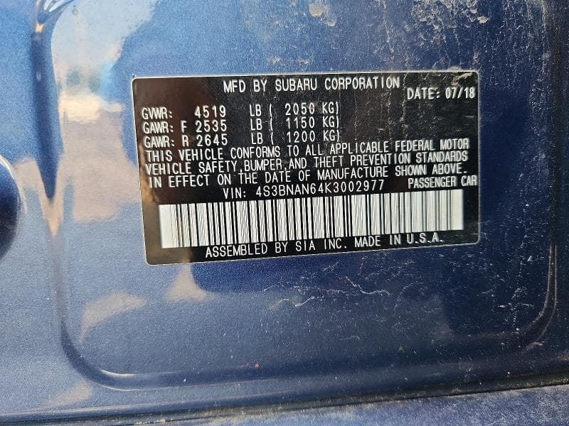 2019 SUBARU LEGACY 2.5I LIMITED 12