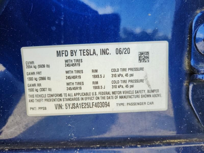 2020 TESLA MODEL S 12