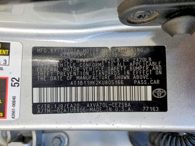 2019 TOYOTA CAMRY SE 12