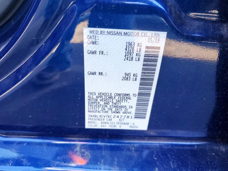 2019 NISSAN ALTIMA SR 12