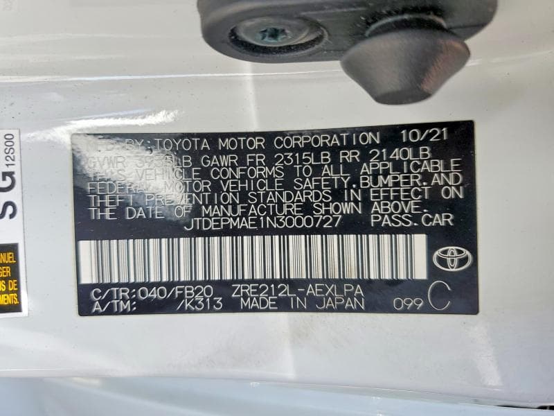 2022 TOYOTA COROLLA LE 12